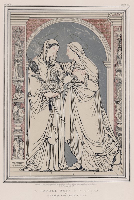 Et marmormosaikbillede af baronen H de Triqueti, Paris (chromolitho) af English School