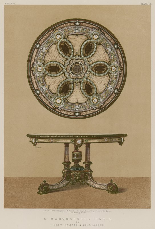A Marqueterie Table af Mrs Holland and Sons, London af English School