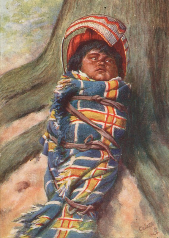En piute-indiansk papoose (farvelitografi) af English School