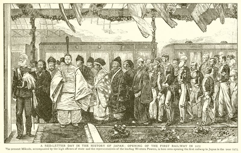 A Red-Letter Day in the History of Japan: Åbning af den første jernbane i 1872 af English School