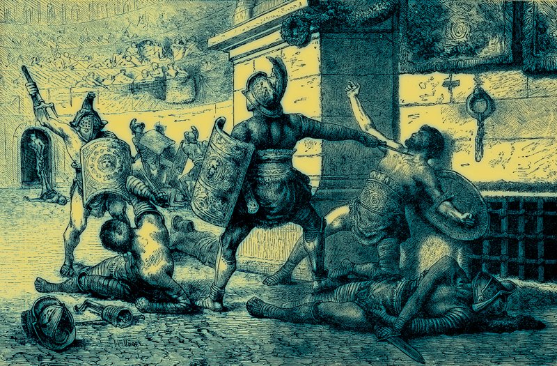 A Roman Holiday, kamp mod gladiatorer, illustration fra The Illustrated History of the World, udgivet ca. 1880 (digitalt forbedret billede) af English School