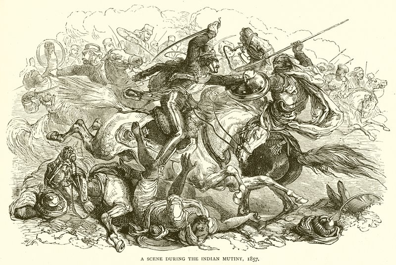 En scene under det indiske mytteri, 1857 af English School