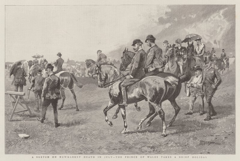 En skitse på Newmarket Heath i juli, Prinsen af Wales tager en kort ferie (gravering) af English School