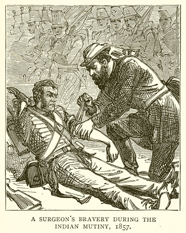 A Surgeons Bravery under the Indian Mytery, 1857 af English School