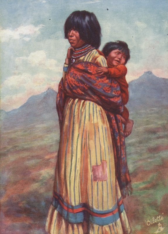 En Walapai-indiansk squaw og papoose (farvelitografi) af English School