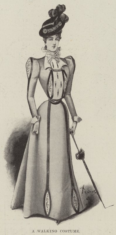 Et gåkostume (litho) af English School