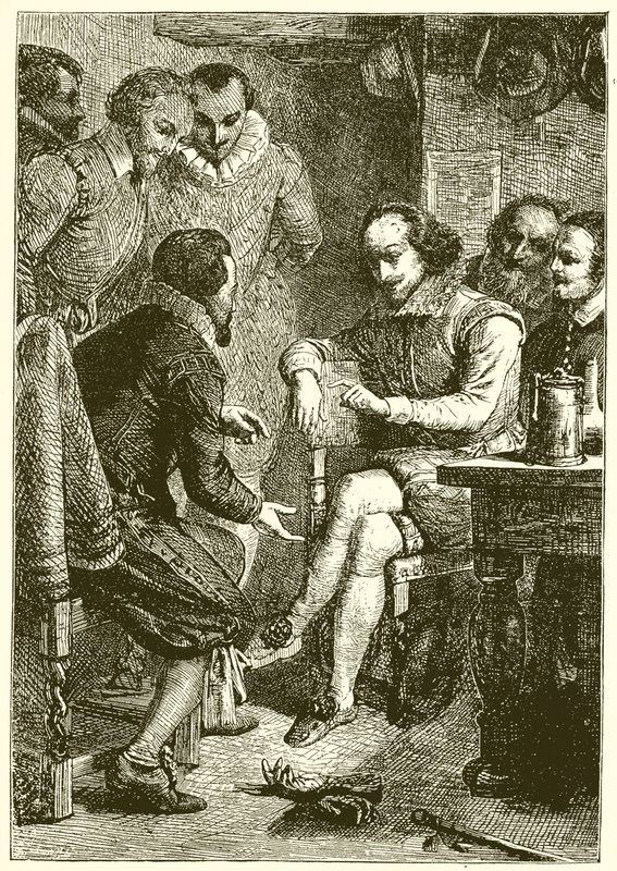 En vittig kamp mellem Shakespeare og Ben Jonson af English School