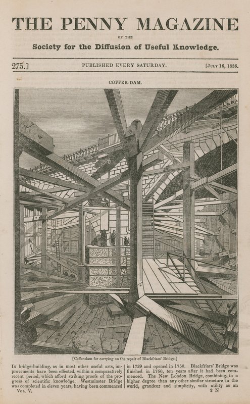 En kassedæmning til at udføre reparationen af Blackfriars Bridge af English School