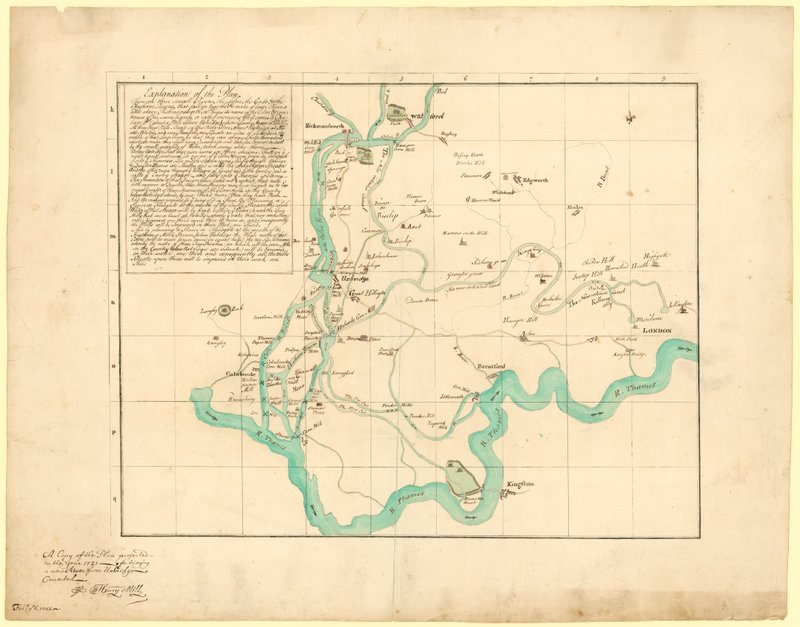 En kopi af planen projekteret i år 1721 for at bringe en ny flod fra Uxbridge, rettet, 6. februar 1766 af English School