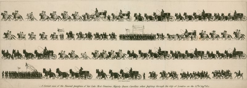 Et korrekt billede af begravelsesoptoget af hendes afdøde allernådigste Majestæt Dronning Caroline, da hun passerede gennem London City den 14. august 1821 af English School