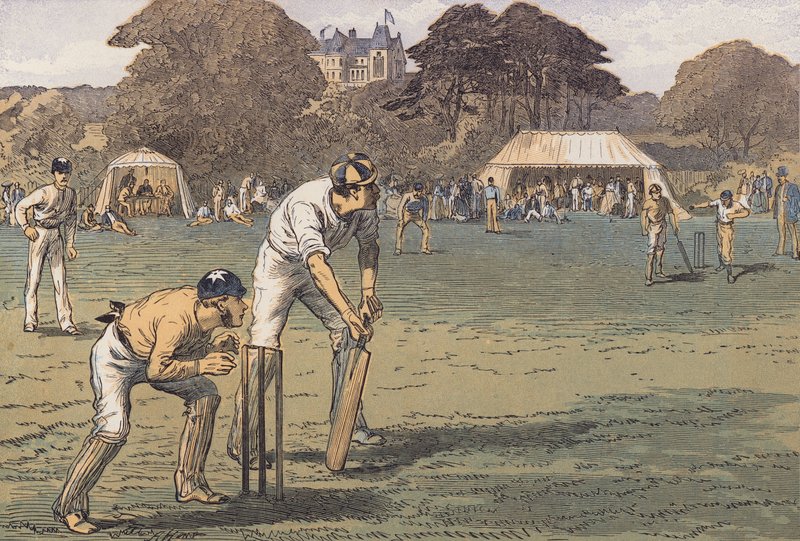 En cricketkamp (farvelitografi) af English School