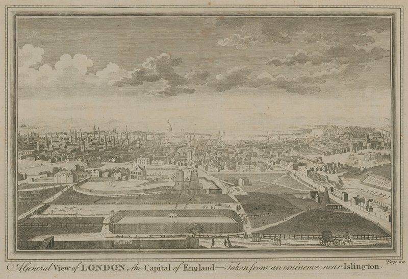 Et generelt billede af London, Englands hovedstad, taget fra en eminence nær Islington af English School