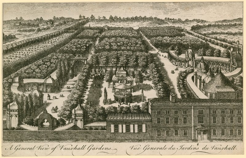 Et generelt billede af Vauxhall Gardens, London af English School