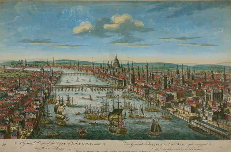 En generel udsigt over byen London, ved siden af Themsen af English School