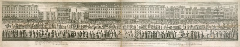 En geometrisk visning af den store procession af Scald Miserable Masons af English School