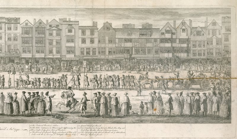En geometrisk visning af den store procession af Scald Miserable Masons, Somerset House, London af English School