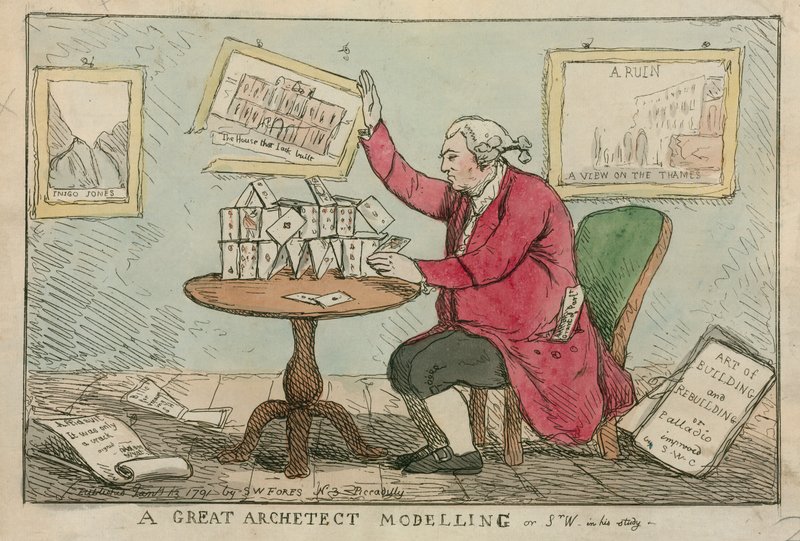 En stor arkitektmodellering - tegneserie af Sir William Chambers, arkitekt fra Somerset House af English School