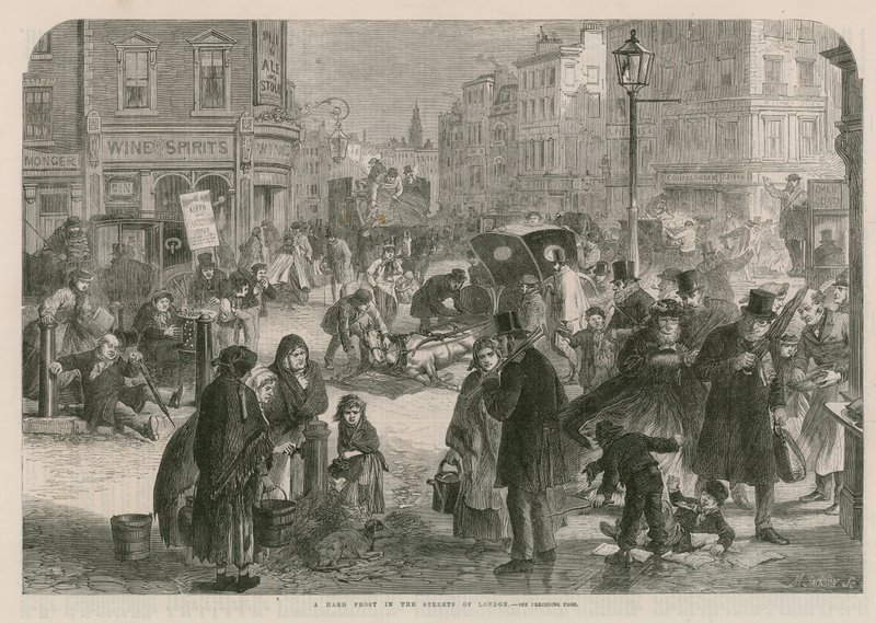 En hård frost i Londons gader af English School
