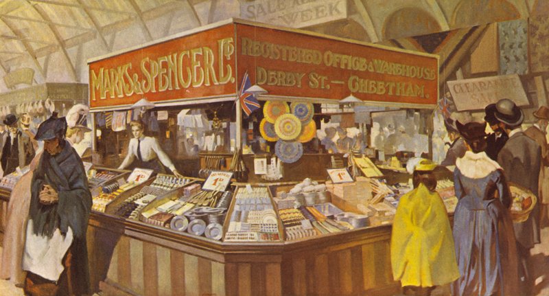En senere markedshal Bazaar, adressen på det nye hovedkontor og pakhus er vist, 1890 af English School