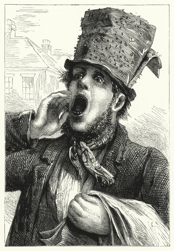 En mand, der sælger fluepapirer (litho) af English School