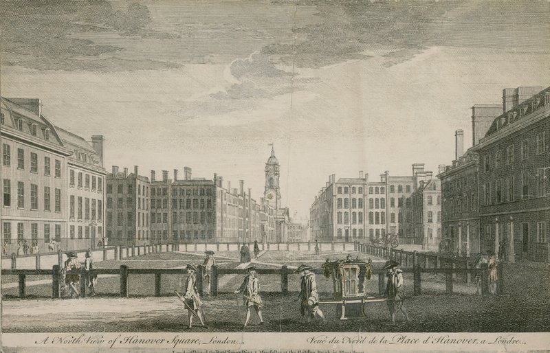 En nordlig udsigt over Hanover Square, London af English School