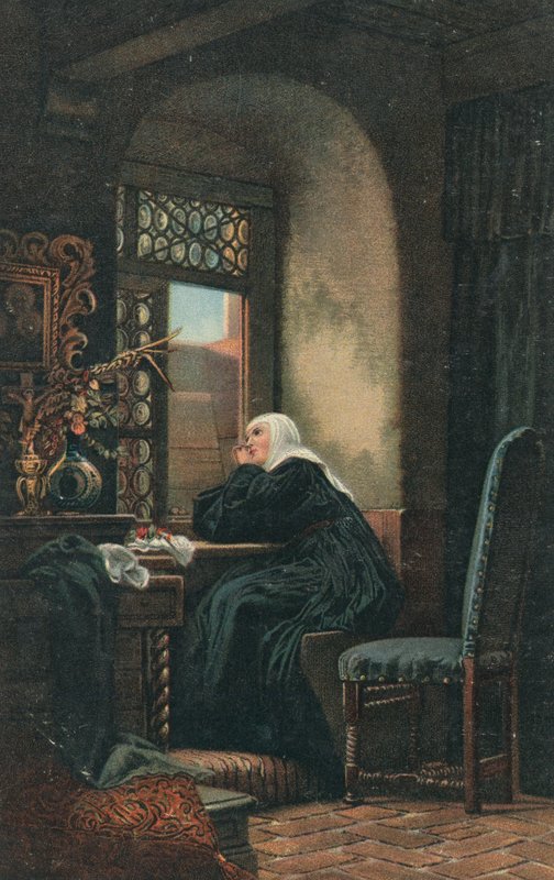 En nonne sidder i bøn af English School