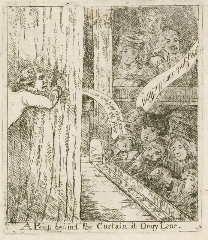Et blik bag gardinet ved Drury Lane; tegneserie af English School