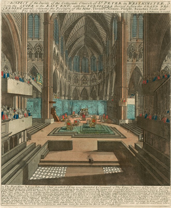 En udsigt til indersiden af Collegiate Church of St Peter i Westminster (Westminster Abbey) af English School