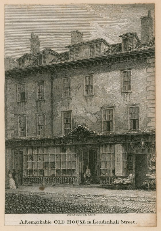 Et bemærkelsesværdigt gammelt hus i Leadenhall Street, London af English School
