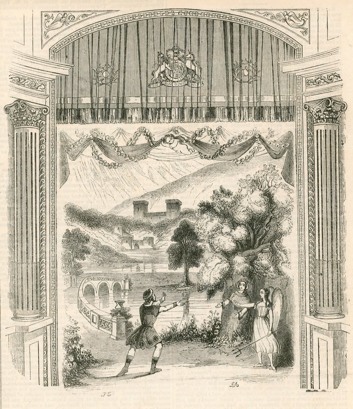 En scene fra stykket King Arthur, Drury Lane Theatre, London af English School
