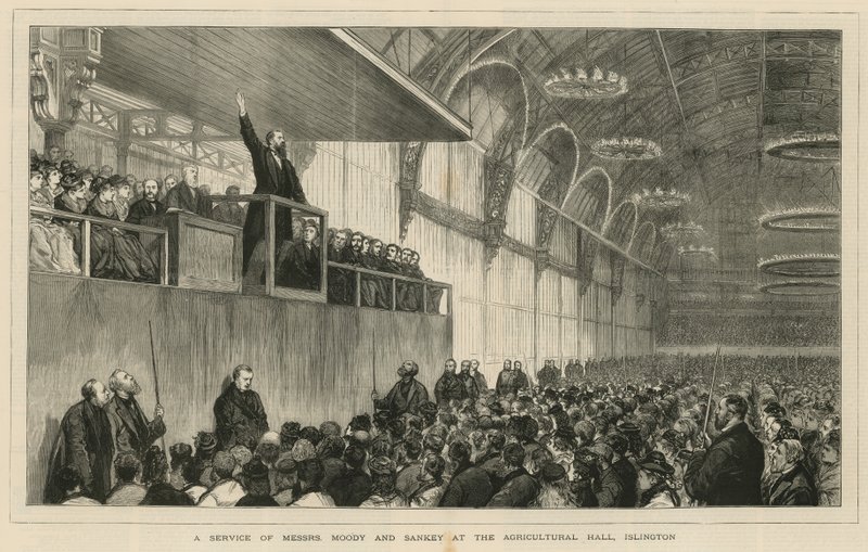 En service af hr. Moody og Sankey i Agricultural Hall, Islington af English School
