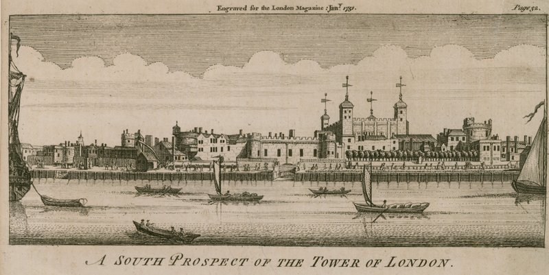 En sydlig udsigt til Tower of London af English School