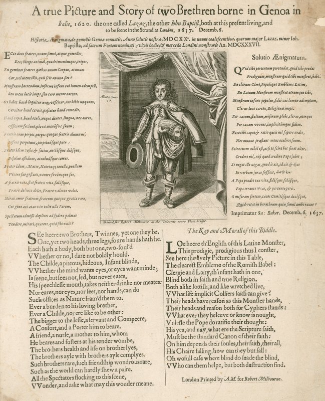 Et sandt billede og en historie om to brødre født i Genova i Italien, 1620 af English School
