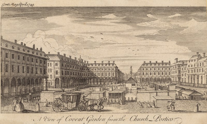 Udsigt over Covent Garden, London, fra kirkens portico af English School