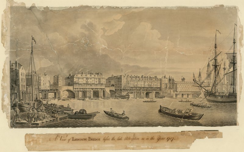 En udsigt over London Bridge før den sene ændring som i år 1757 af English School