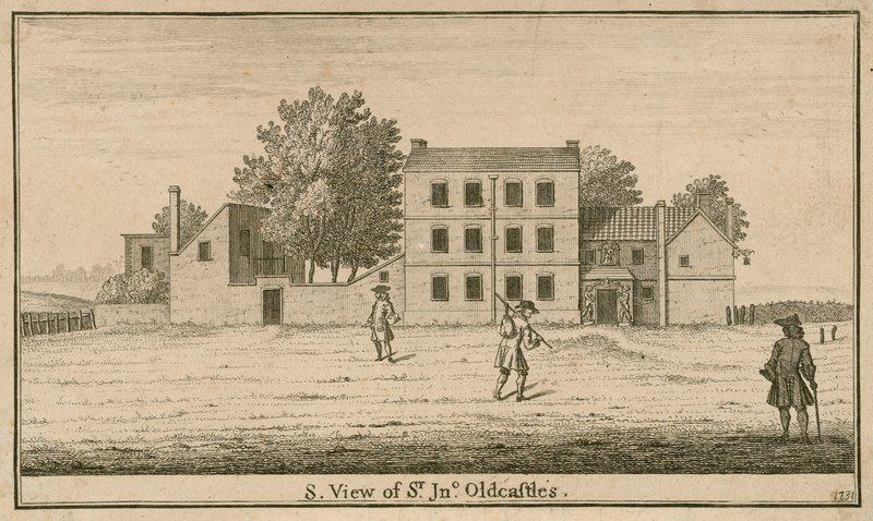 Udsigt over Sir John Oldcastle Tavern and Garden i Cold Bath Fields af English School