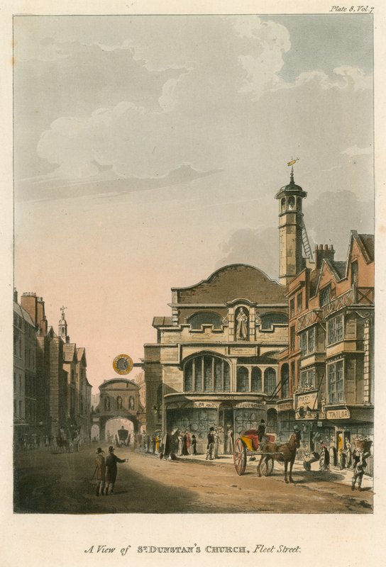 Udsigt over St Dunstans Church, Fleet Street, London af English School