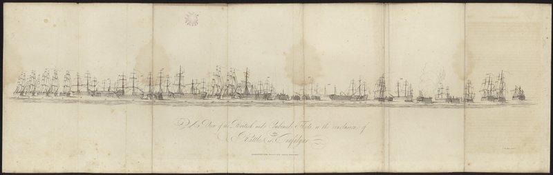 En udsigt over de britiske og kombinerede flåder ved afslutningen af slaget ved Trafalgar af English School