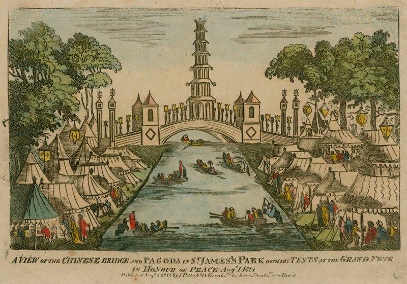 En udsigt over den kinesiske bro og pagode i St James