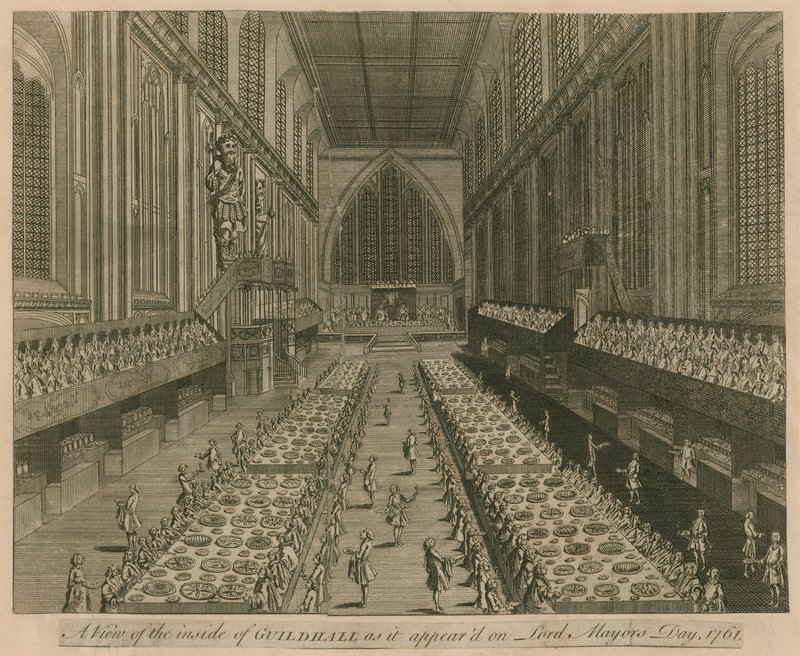 En udsigt over Guildhall, London, som den så ud på Lord Mayors Day, 1761 af English School