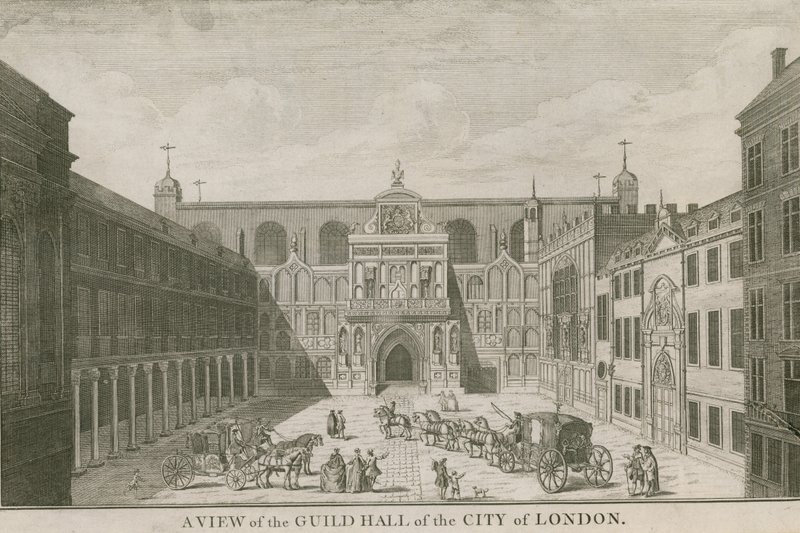 Udsigt over Guildhall of the City of London af English School