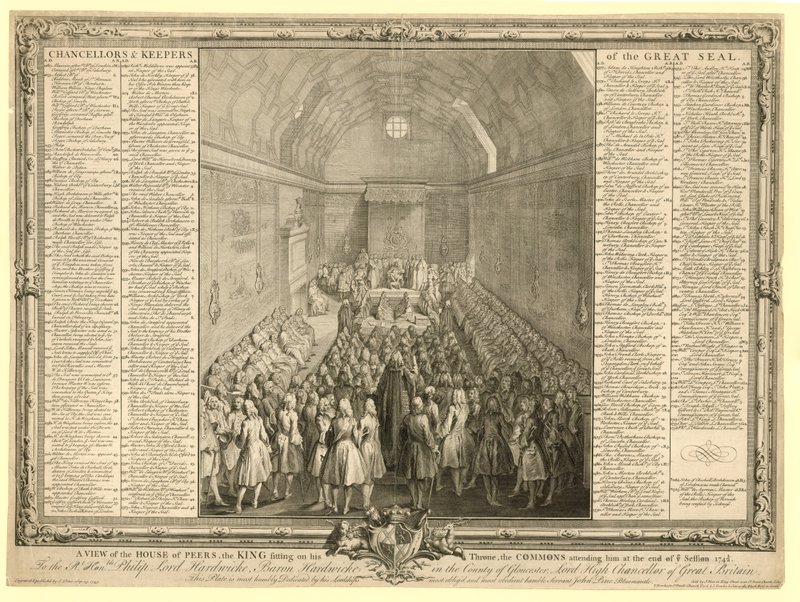 En udsigt over House of Peers, kongen siddende på sin trone, Fællesmødet til stede ved slutningen af sessionen 17412 af English School