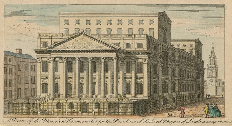 En udsigt over Mansion House, opført til bolig for Lord Mayors of London af English School