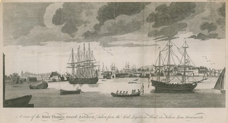 En udsigt over Themsen mod London, taget fra Lord Ligoniers Head i Fishers Lane, Greenwich af English School