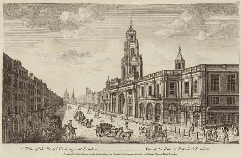 Udsigt over Royal Exchange i London af English School
