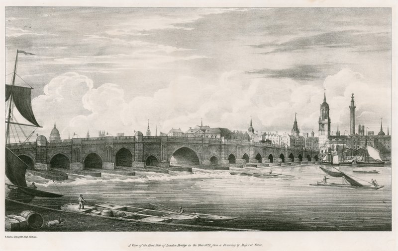 En udsigt over østsiden af London Bridge i år 1827 af English School