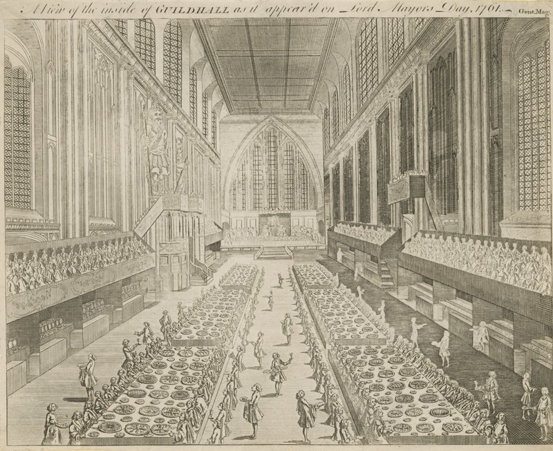 En visning af indersiden af Guildhall, som den så ud på Lord Mayors Day, 1761 af English School