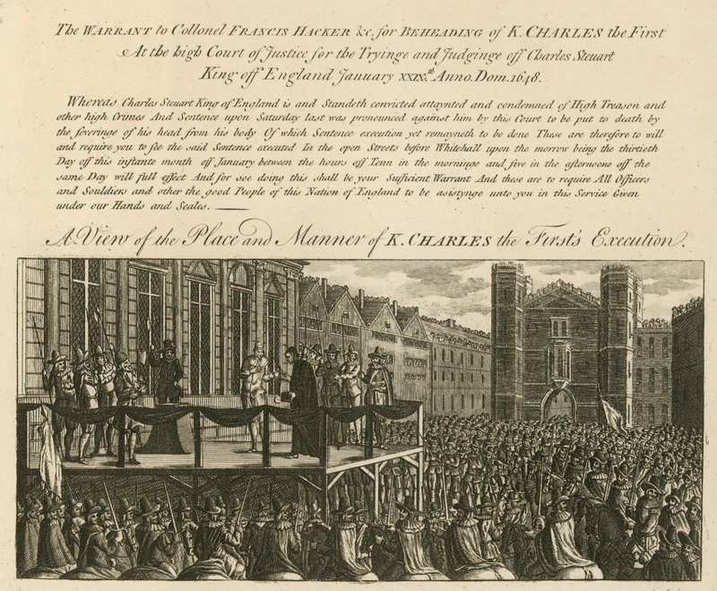 Et billede af stedet og måden, hvorpå kong Charles blev henrettet af English School