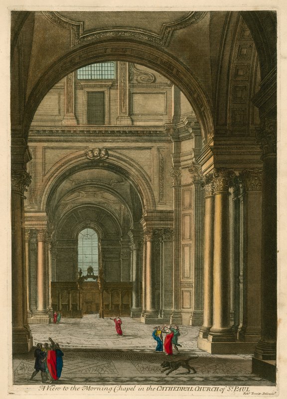 Udsigt til Morning Chapel i Cathedral Church of St Paul, London af English School
