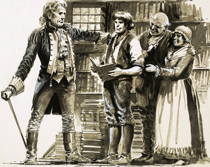 En velhavende nabo ser Samuel Johnson arbejde i en boghandel af English School